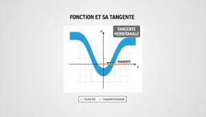Une courbe bleue sur un repère quadrillé présente une tangente horizontale orange à son point minimum avec l'inscription Tangente Horizontale.